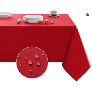 Red Tablecloth Rectangle Waterproof Spill-Proof Wrinkle-Free Tablecloth Washable